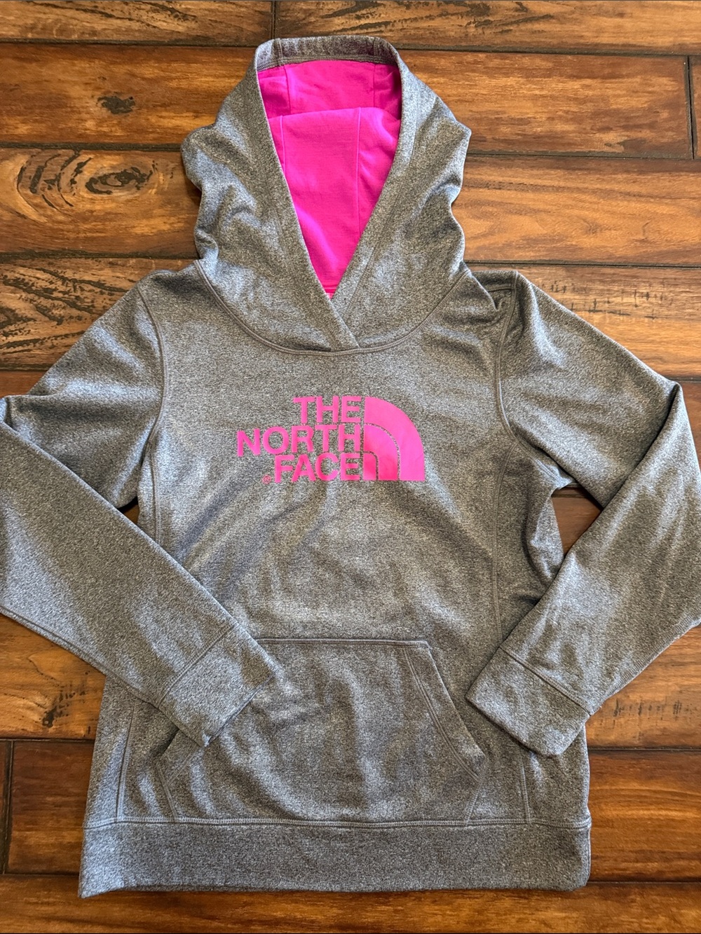 The North Face Like New Women's Gray Hoodie with Pink Logo & Pink Lined Hood